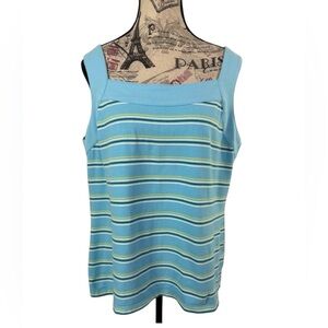 Croft & Barrow Light Blue & Green Striped Casual Wear Summer Tank Top Size XL